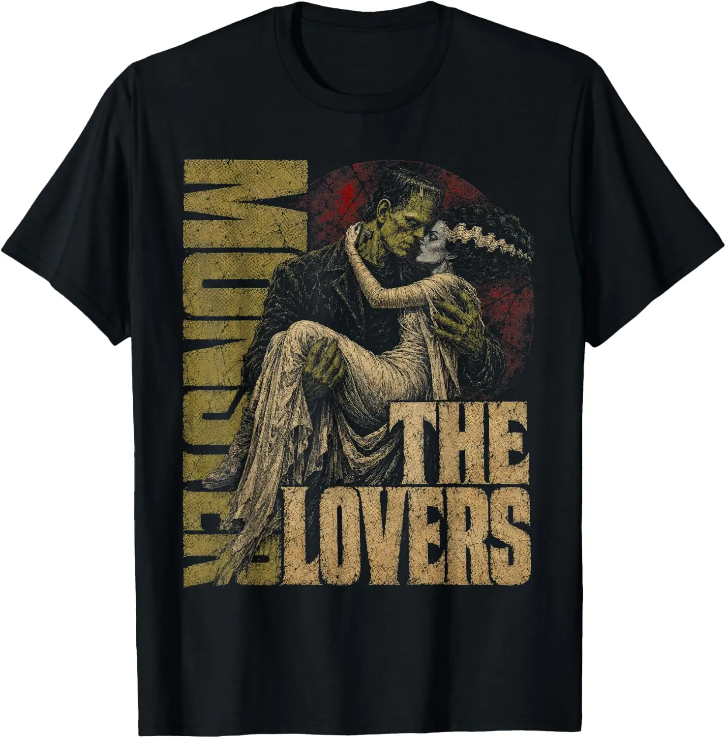 Frankenstein Gothic Halloween Shirt Classic Monster Romance T-Shirt Vintage Style Graphic T‑Shirt, Retro Tee, 100% Cotton Soft Lightweight Crew Neck Unisex Casual Short Sleeve Tops For Men Women Daily Wear