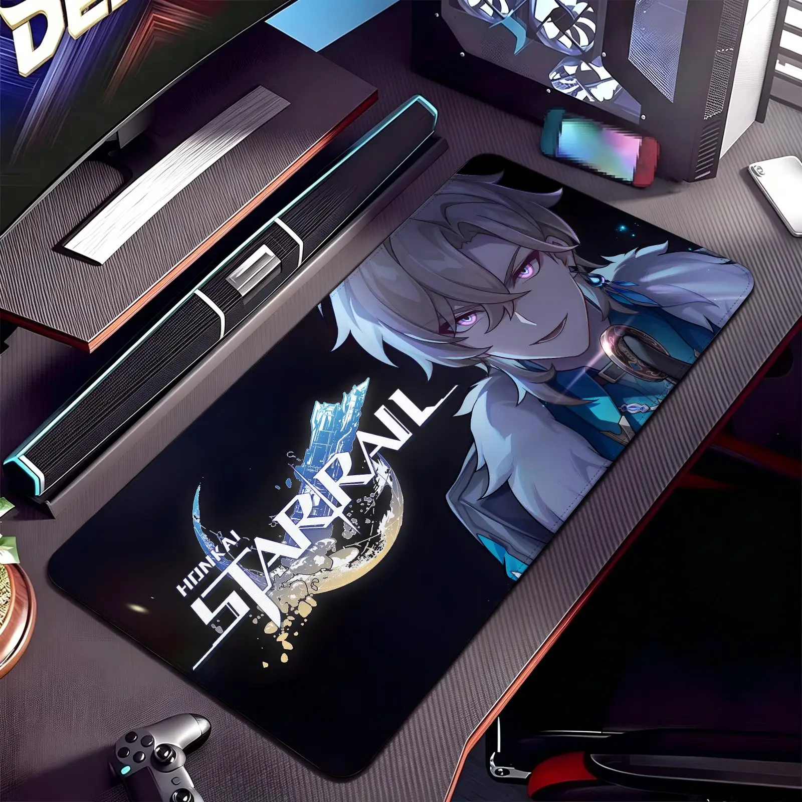 Anime Mouse Pad, stitched wearproof edge, smooth non-slip mat for desktop & laptop games Honkai Star Rail Aventurine Waveflair