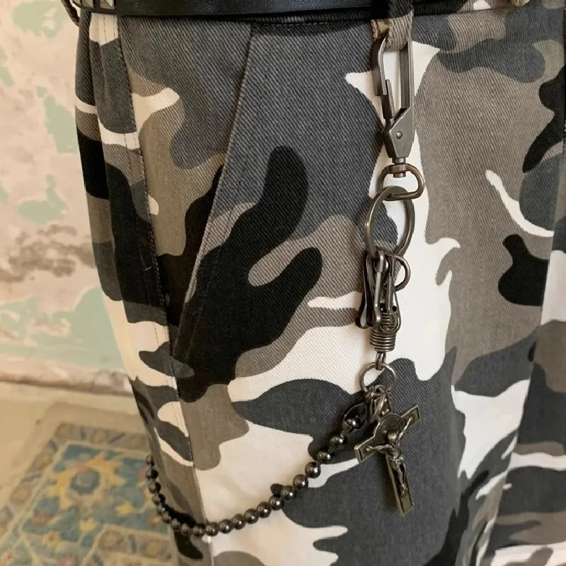 Round Bead Shape Cross Punk Pants Chain Mens New Style Black Gun Plated Metal Accessories Anti Theft luxurious Wallet Chain