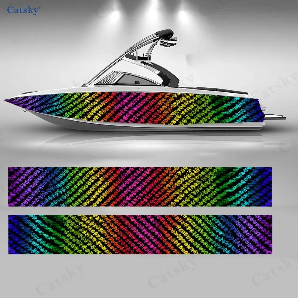 2Pcs Vivid Color Paw Print Trendy Boat Stickers, PVC Waterproof Vinyl Wrap Decals for Fishing Boats, Durable and Stylish Design
