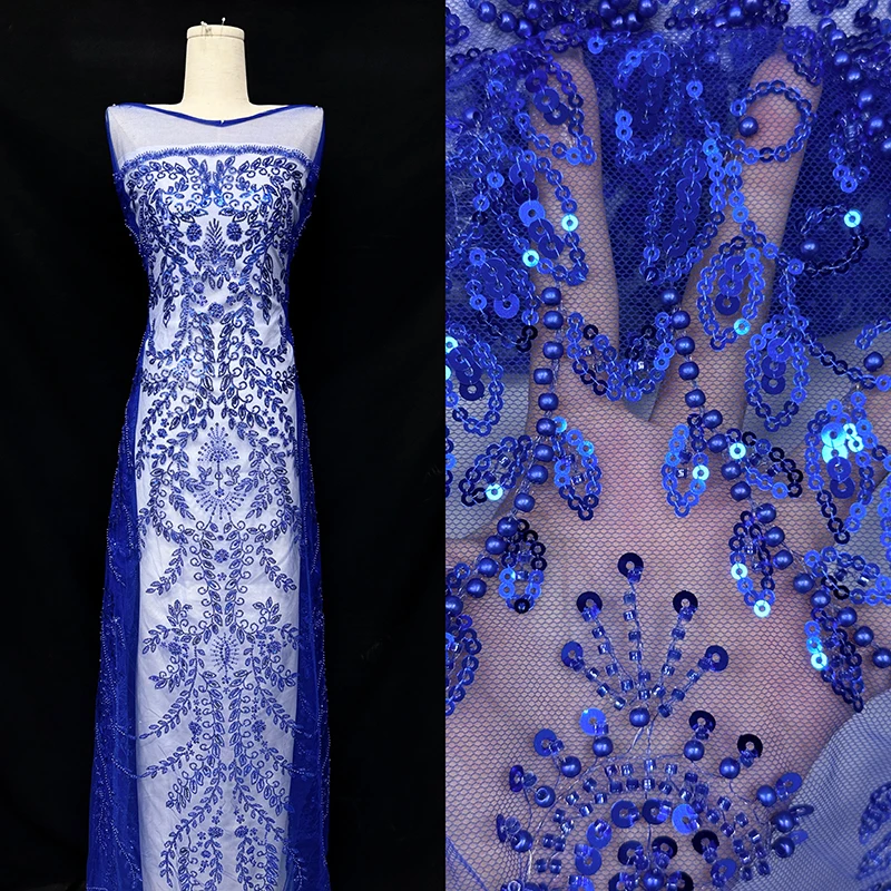Tessuto di pizzo con perline di paillettes africane di lusso 2025 Sposo di alta qualità Matrimonio nigeriano Ricamo da sposa Tulle francese Cucito