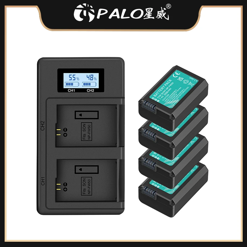 PALO 7.4V 2000mAh NP-FW50 NP FW50 NPFW50 np fw50 Camera Battery for Sony Alpha a6500 a6300 a6000 + USB Dual smart charger