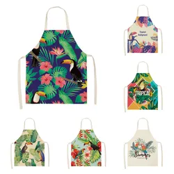 Color Bird Pattern Cleaning  Art  Green Aprons Home Cooking Kitchen Apron Cook Wear Cotton Linen Adult Bibs garden apron 68x55cm