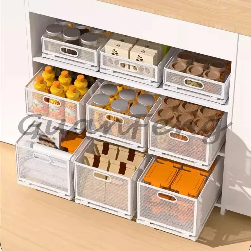 Stackable Under-Sink Spice Rack Pull-out Kitchen Cabinet Adjustable Drawer Storage Basket for Snack & Condiment