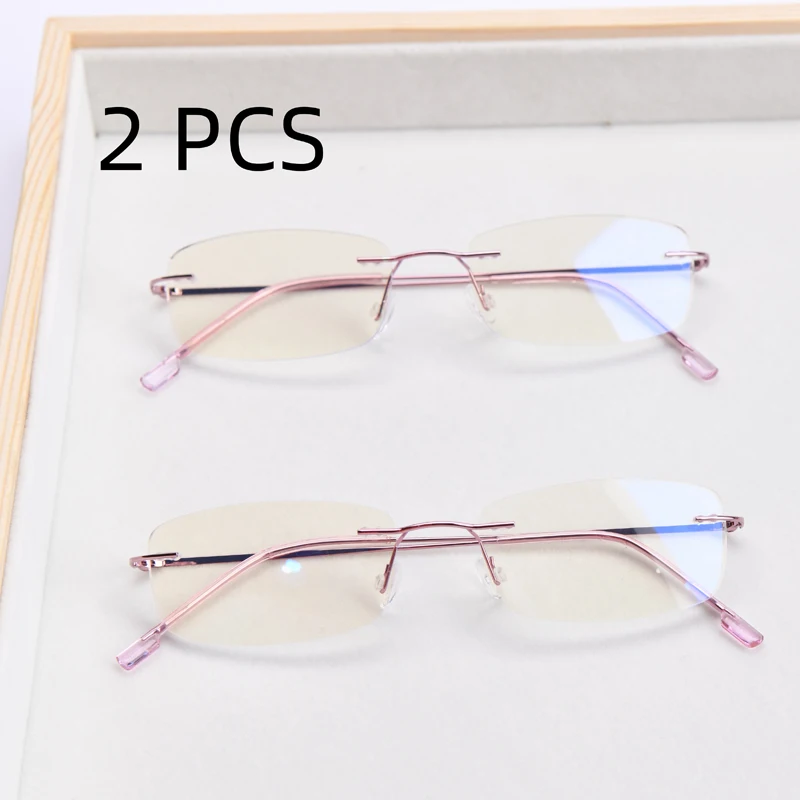 2PCS Anzug 2025 Neue Männer Frauen Randlose Lesebrille Anti Blau Licht Vergrößerung Brillen Lila Licht Presbyopie Brille – Detail 2