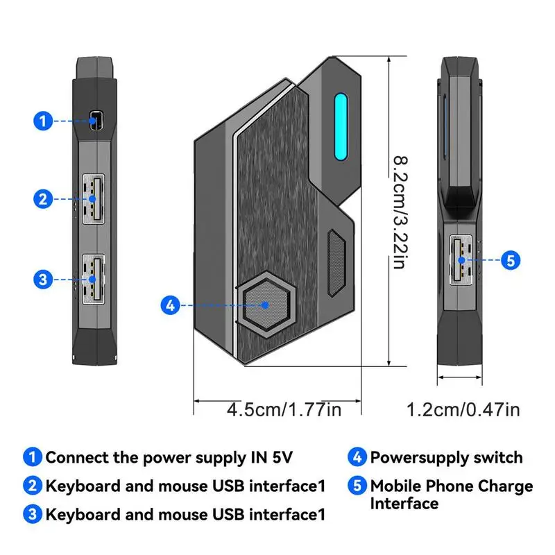 Nowa przewodowa jednoręczna klawiatura mysz ergonomiczna zestaw Combo zestaw Bluetooth 5.0 zestaw konwerterów do akcesoria do telefonu dla graczy na telefon komórkowy