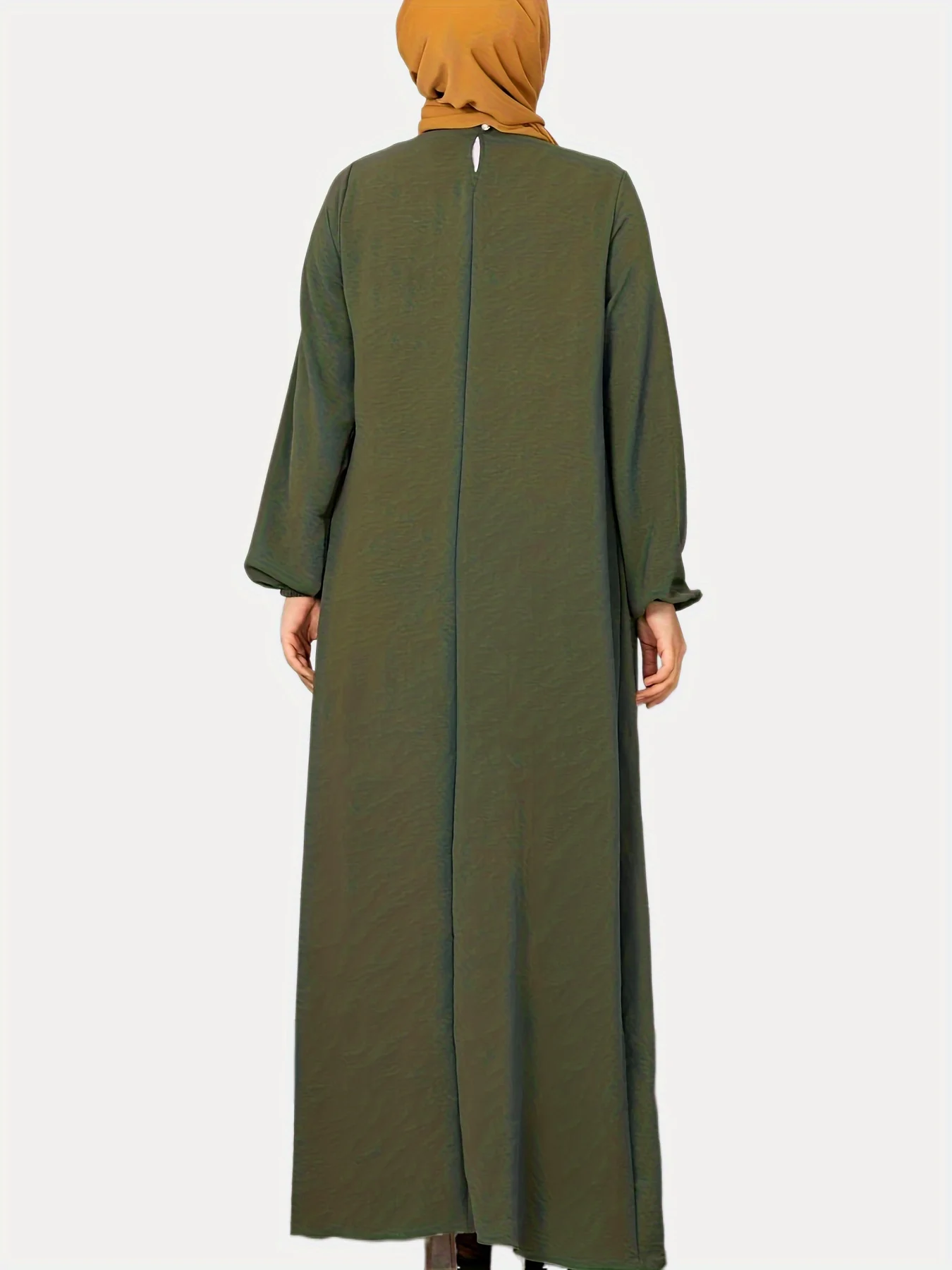 Fashion Women\'s Solid Color Round Neck Loose Robe Muslim Dress