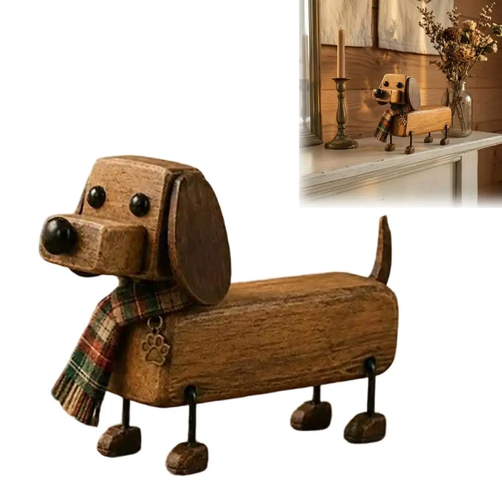 Plaid Scarf Dachshund Figurine, Retro Dog Statue with Paw Print Charm,Puppy Handcrafted Mini Puppy Desktop Decoration