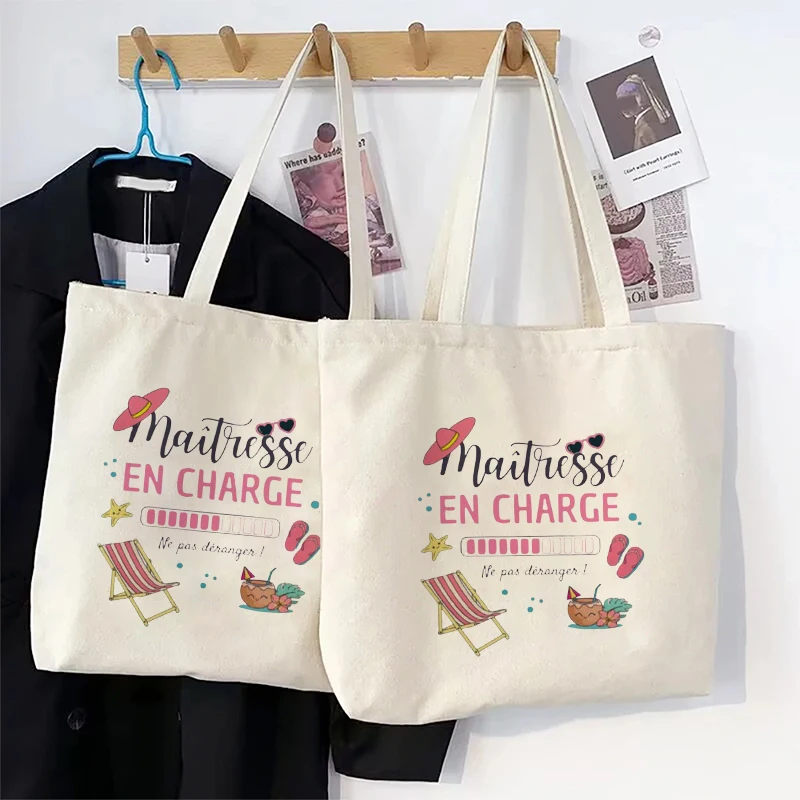 Maîtresse EN CHARGE Tote Bag Women Tropical Vacation Handbag Shoulder Bag for Travel Shopping Unique Graduation Gift for Teacher