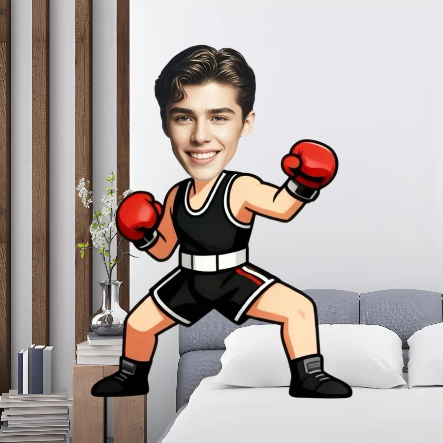 Custom Photo Boxing Black Short Sleeve Set Pillow Personalized Face Pillow Sofa Decorate Gift Christmas Valentine Multiple Sizes