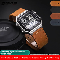 Retro Cowhide Watch Strap All Metal Case for Casio AE1200 AE-1200 AE-1200wh AE1300 18mm Vintage Watchband Stainless Steel Case