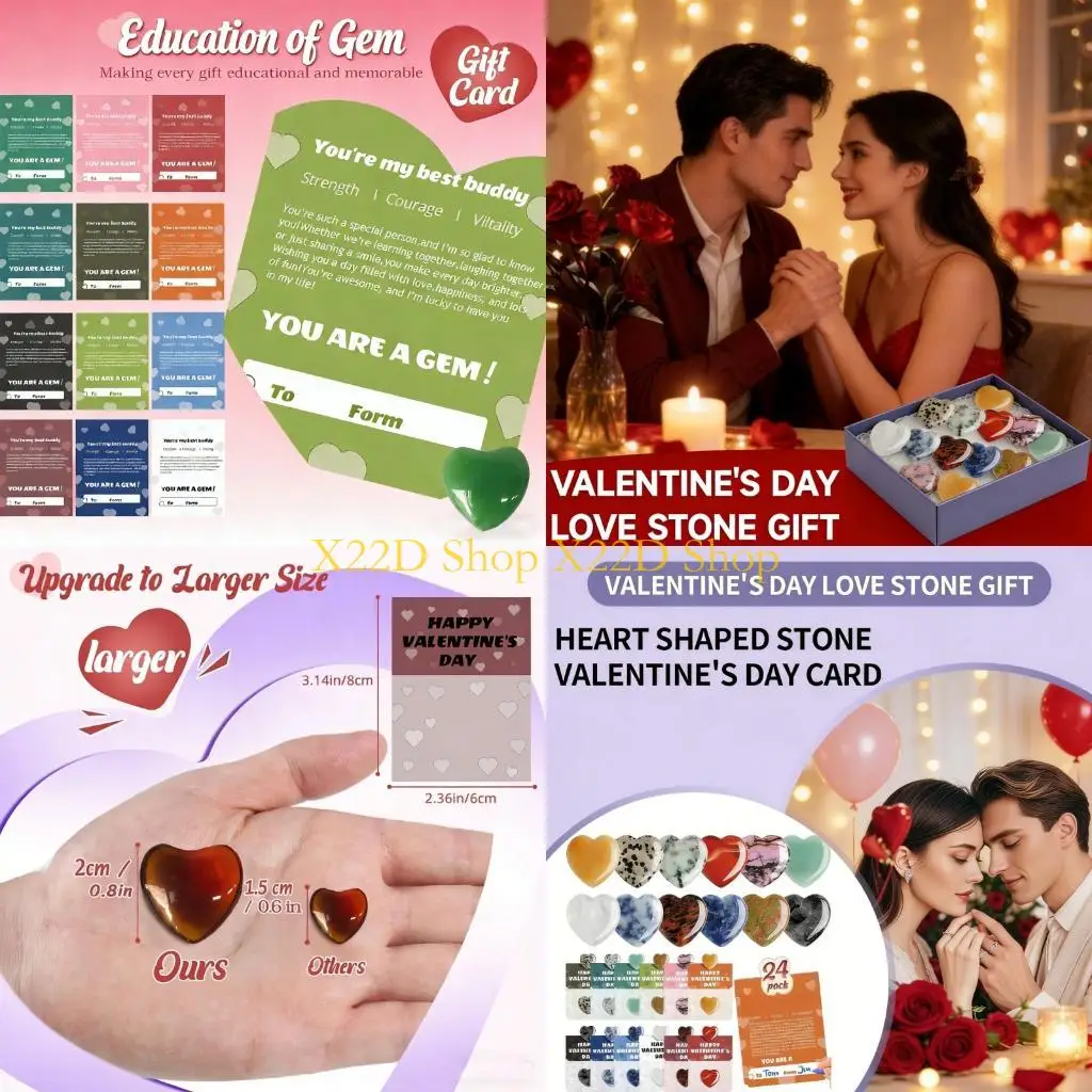 

X22D Valentine’s gemstones gift set, including heart-shaped gemstones Valentine’s cards, perfect for parties and other