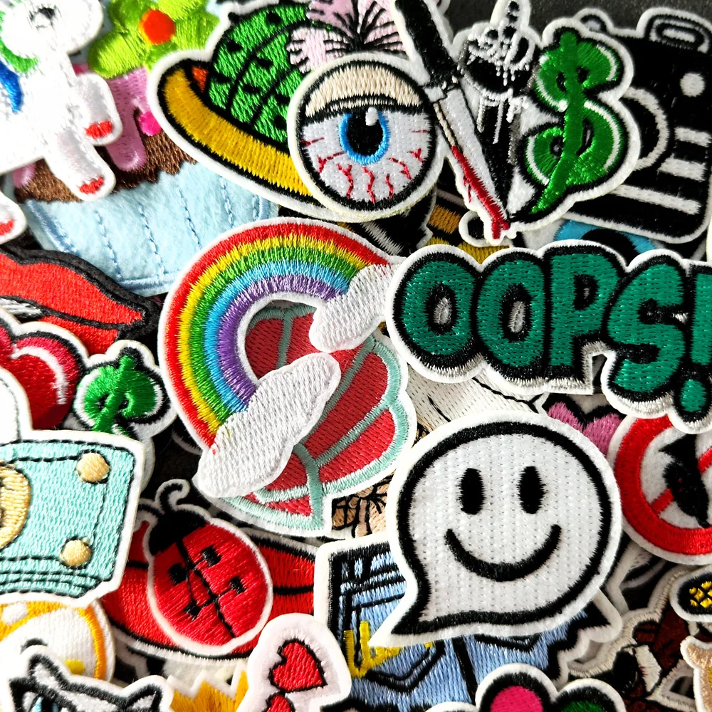 OOPS Smile Raibow Patches Badges Embroidery Patch Applique Ironing Clothing Sewing Supplies Decorative ROCK MONEY