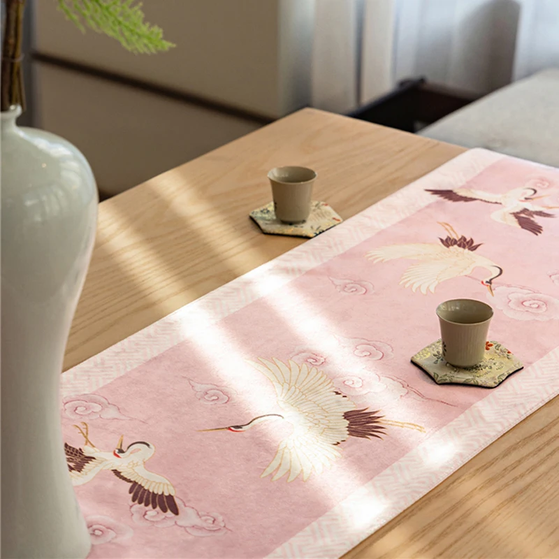 

Chinese Tablerunner Crane Xiangyun Embroidery Diningtable Decoration Cloth Home Restaurant Zen Coffeetable Tablecloth Decor