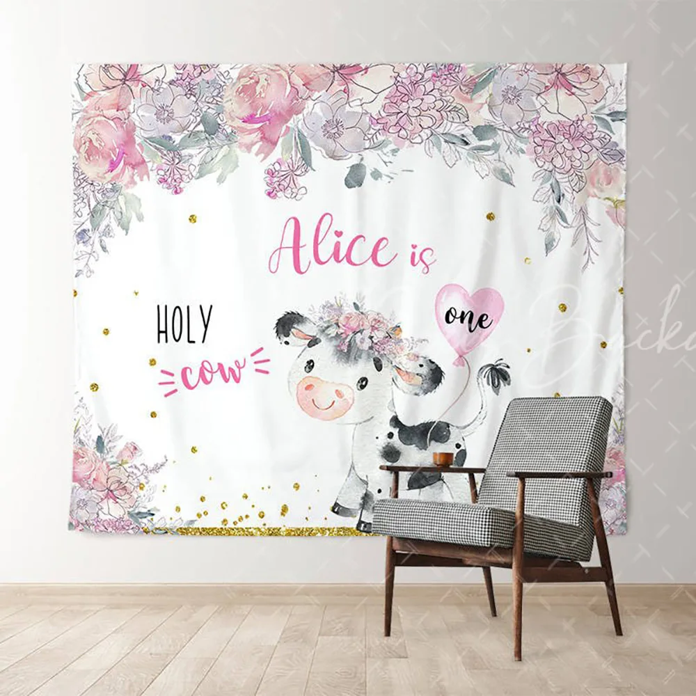 

Персонализированный фон для первого дня рождения с цветочным рисунком Святой коровы для девочек, фон для фотосъемки сельскохозяйственных животных, украшение стены