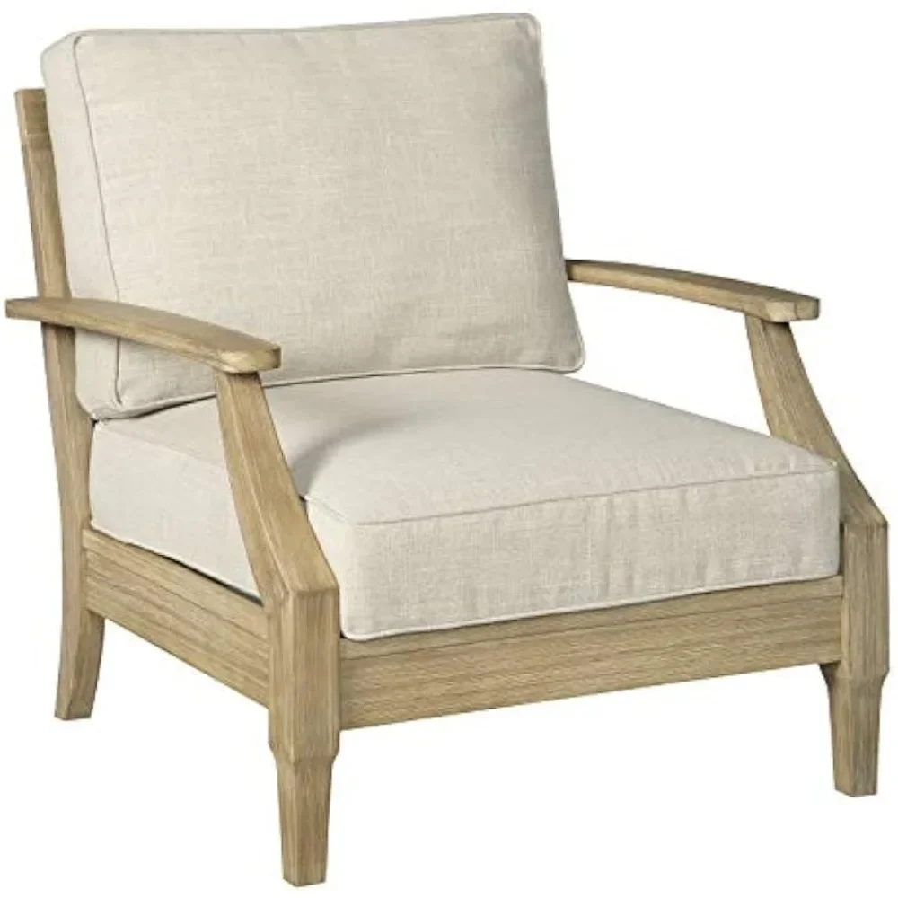 Clare View Outdoor Eucalyptus Wood Single Cushioned Lounge Chair, Beige