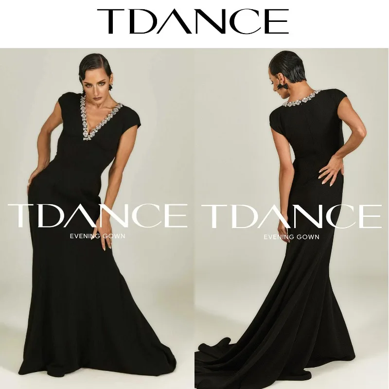 TDANCE Customized Balloom Dancewear Evening Dress [Golden Night Glow] Diamond Chain Long Dress Elegant Style Party Dinner EG10