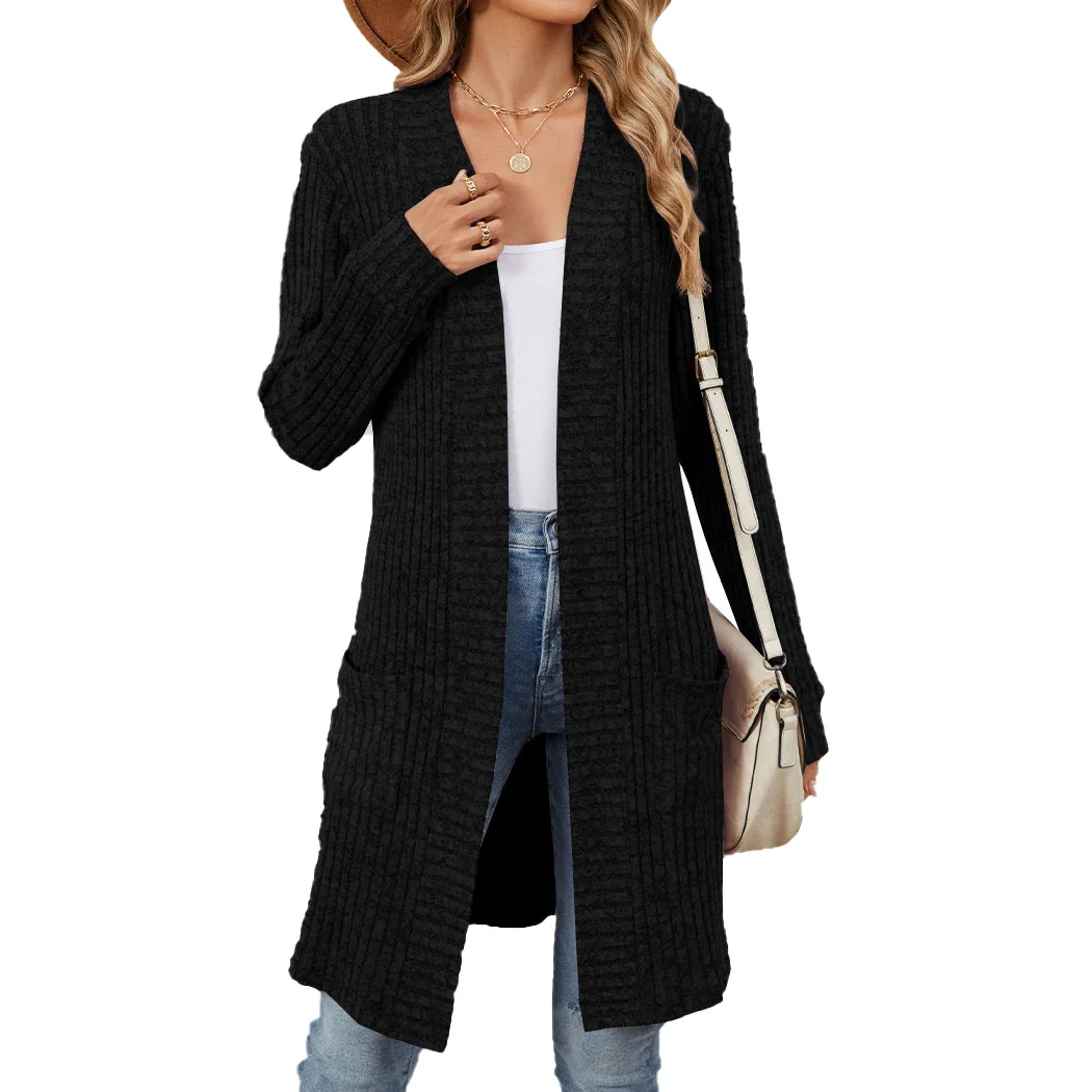 Ribbed Knit Textured Cardigan Women\'s Casual Lightweight Long Sleeve Sweater Drape Open Front Loose Fall Cardigans with Pockets