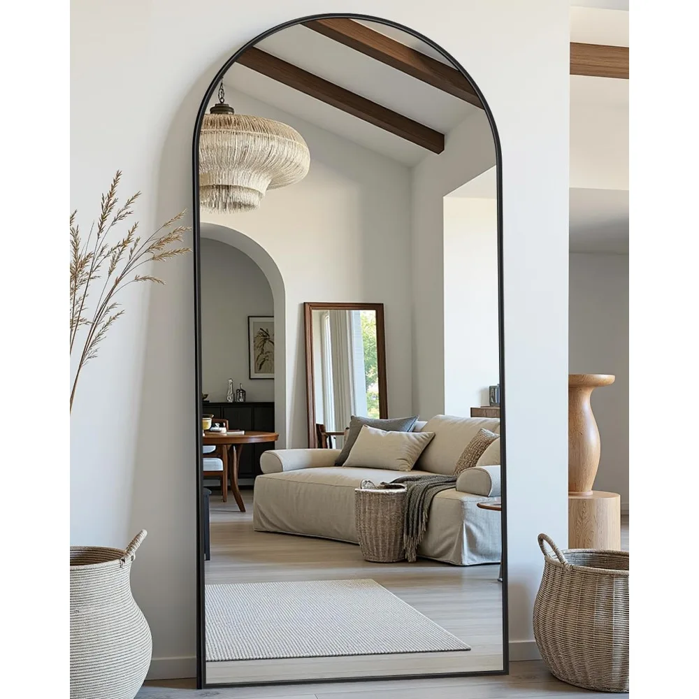 مرآة قائمة مقوسة كاملة الطول مقاس 68 × 26 بوصة لغرفة النوم وغرفة المعيشة وصالة الألعاب الرياضية والنوم - مرآة أرضية أنيقة مقاومة للكسر