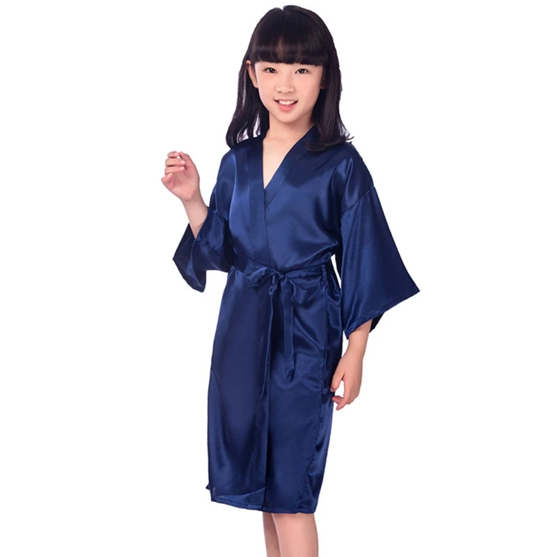 Summer Girls Bathrobe Solid Faux Silk Soft Sweet Bath Robe Toddler Kids Teen Wedding Spa Birthday Party Bathing Robe Sleepwear