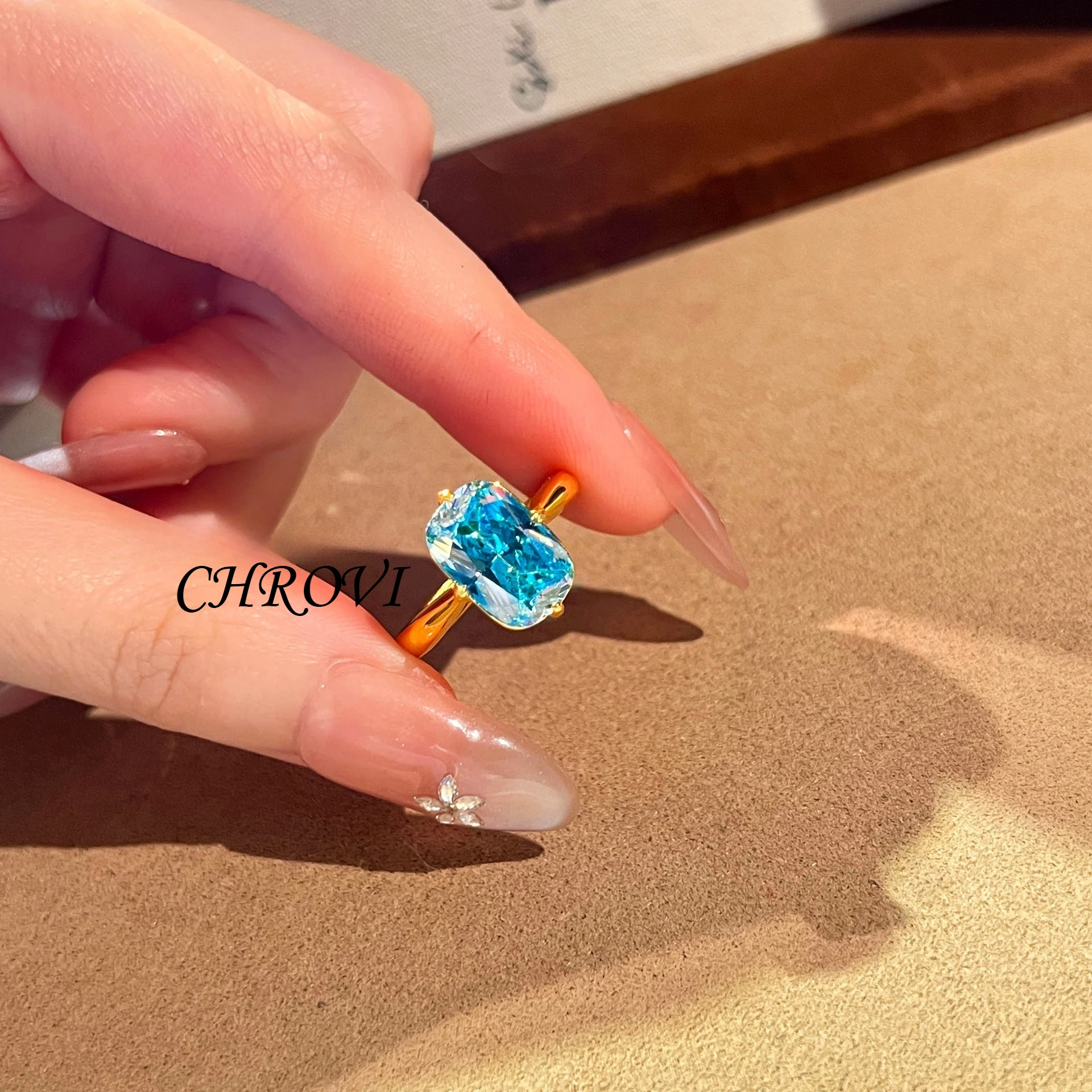 Women's Retro 925 Sterling Silver Square Paraiba Diamond Ring