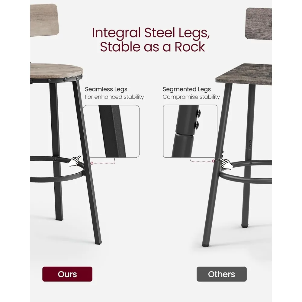 Barhocker 2er-Set, Barhocker mit Rückenlehne, Barhocker Barhocker mit Rückenlehne, Stahlrahmen, einfache Montage