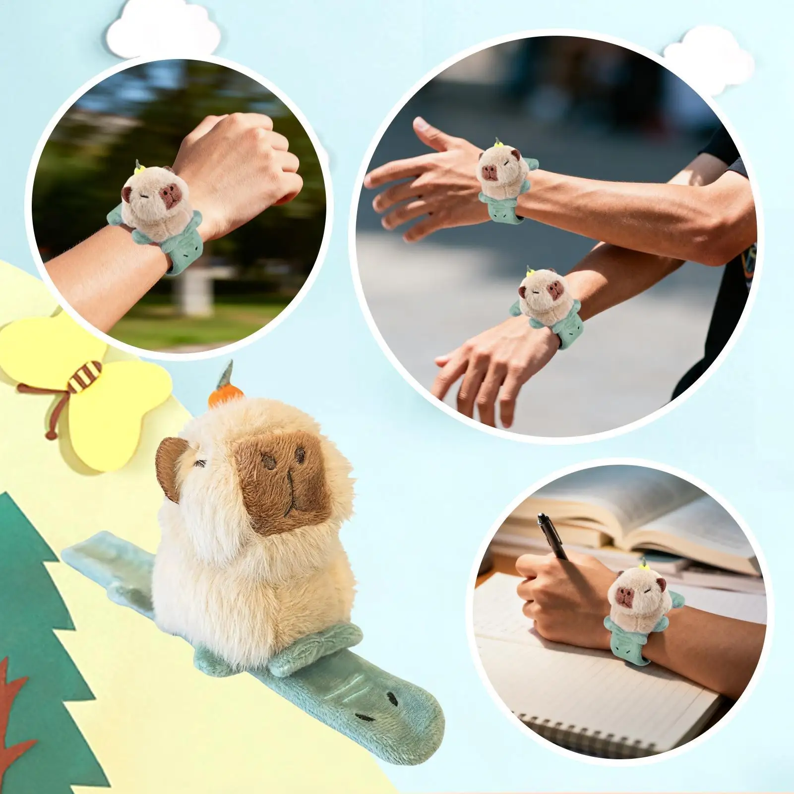 Pulsera de capibara, juguetes de peluche de capibara, pulsera de bofetada de animales a la moda para niños, niños, jóvenes, adolescentes, aula