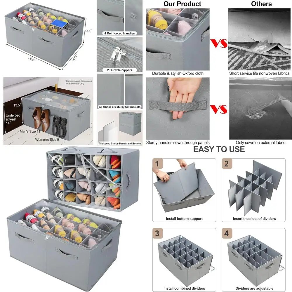 

Серый складной органайзер для обуви на 40 пар с регулируемыми разделителями и прозрачной крышкой