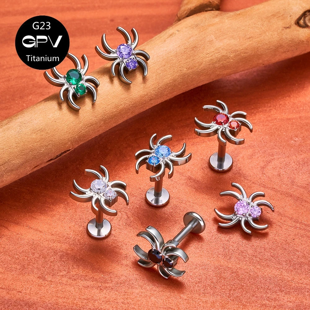 Titanium G23 Eight-Prong Spider Stud Set With Four Color Zircon Personality Tragus Piercing Jewelry Women\'s Ear Cartilage Stud