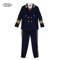 Boys Pilot Uniform Cos Suit Kids Formal Jakcet Pants Tuxedo Wedding Dress Children Birhtday Photograph Teenger Stage Costume