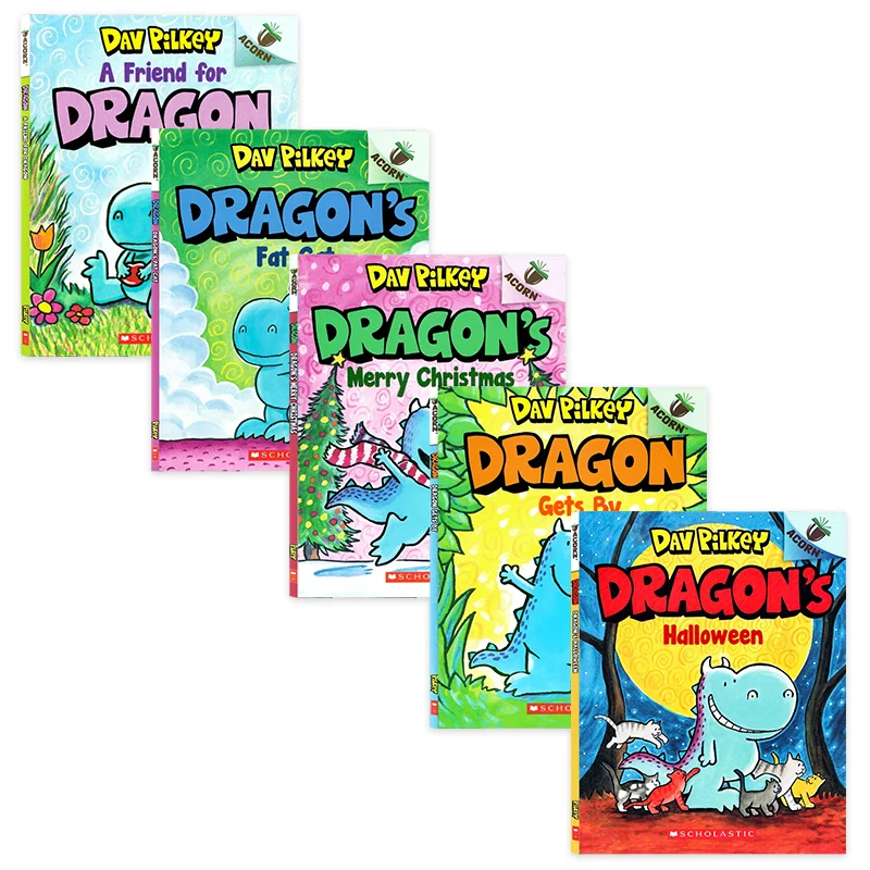 

5 books/set, Dragon Dav Pilkey, Children's books aged 5 6 7 8 English book, Graphic Novels HJ-033