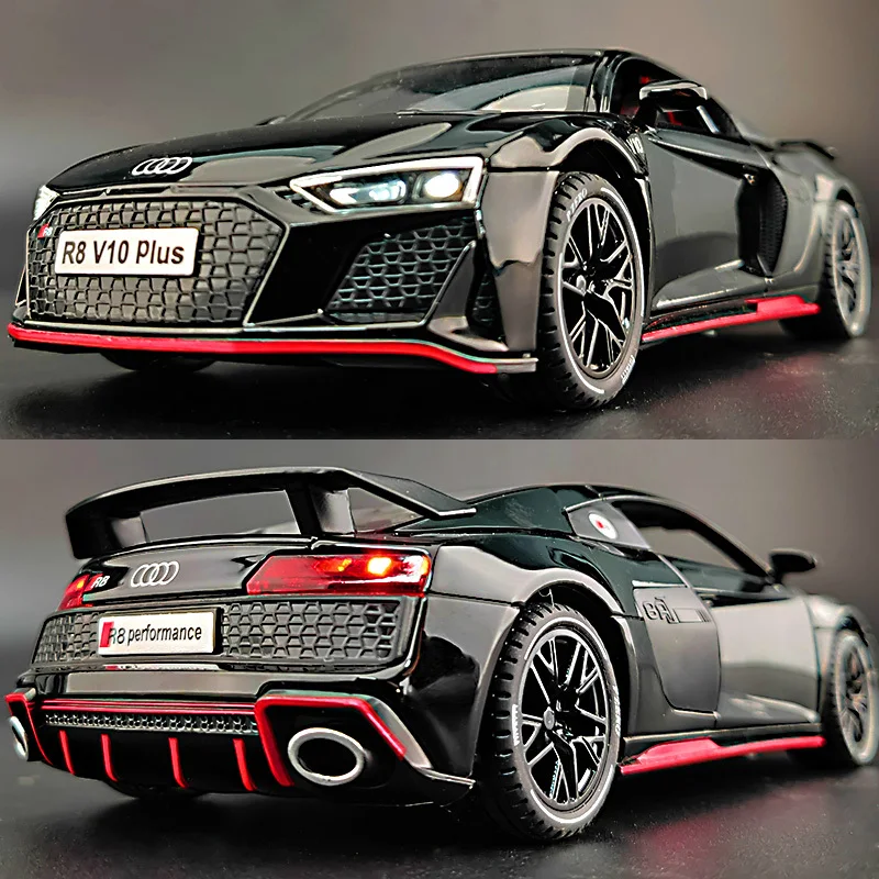 1:24 AUDI R8 Coupe Alloy Sports Car Model Diecasts Metal Vehicle Car Model Simulation Sound Light Collection Childrens Toys Gift