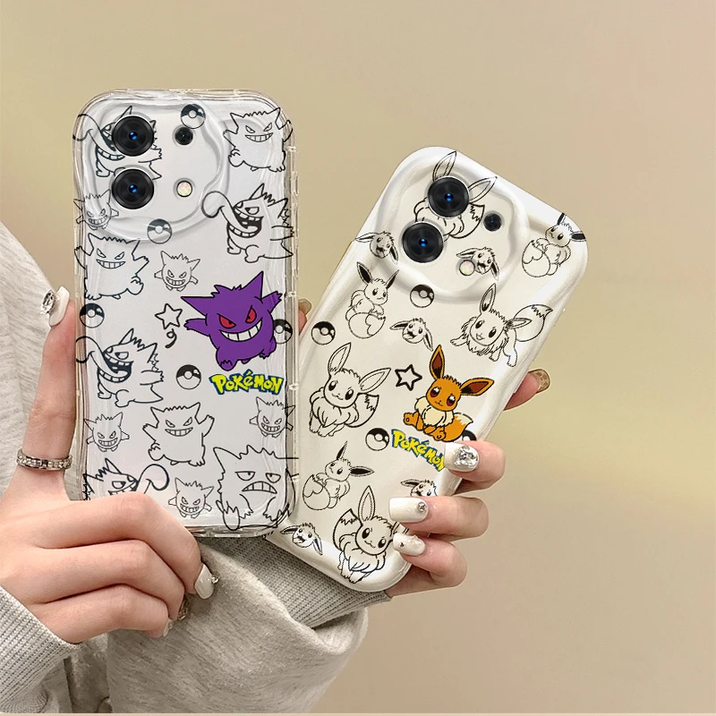 Cute P-Pokemon Gengar Eevee Cartoon Phone Case for Redmi Note 13 12 11 ProPlus 10 9 Pro 14C 13C 12C 11S 10A K70 Shockproof Cover