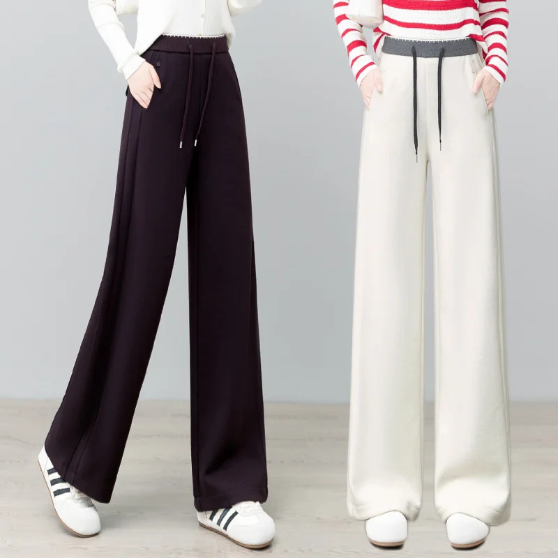 

Thickened Woolen Pants for Women, , Slimming, Loose Fit, Draped, Casual Straight Pants