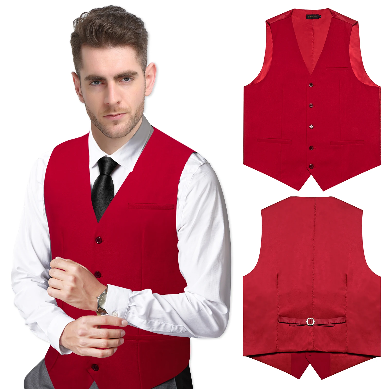 Red Wedding Dress Vest for Man Groom Fashion Sleeveless Fall Winter Men's Waistcoat Black Necktie Fromal Male Slim Fit Vests