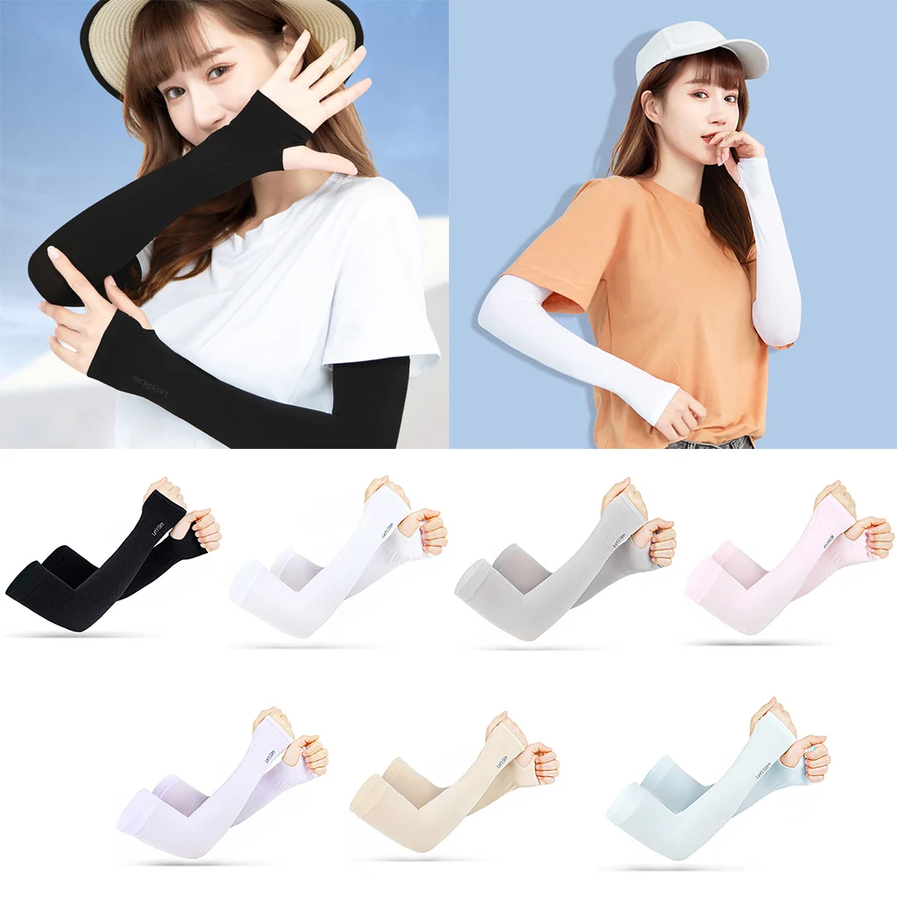 

Long Gloves Sun UV Protection Hand Protector Cover Arm Sleeves Ice Silk Sunscreen Sleeves Outdoor Arm Warmer Half Finger Sleeves