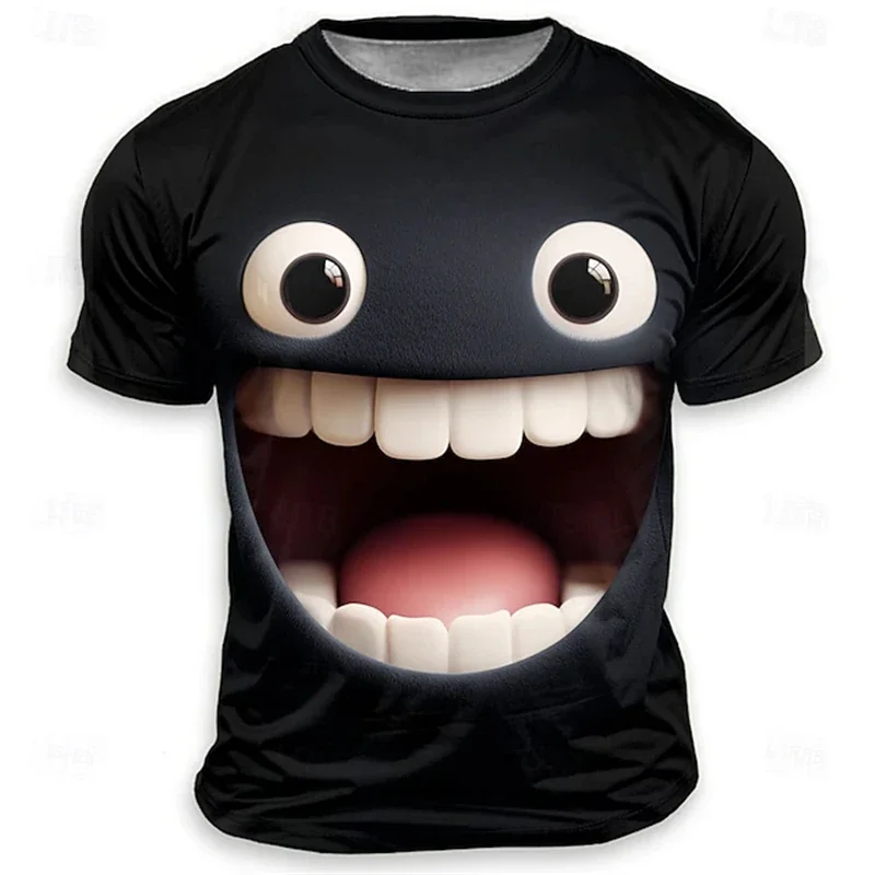 3D Cartoon Expression Print Summer Men's T-shirt Loose Tops Casual Round Neck Short Sleeve Fashion Sports Casual Fashion T-shirt