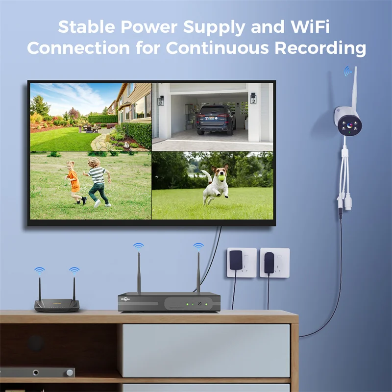 Hiseeu-cctvシステムキット,カラーナイトビジョン,人間検出,双方向オーディオ,ip66,ワイヤレスIPカメラWK-4HBFO3,10ch nvr,3mp,wifi