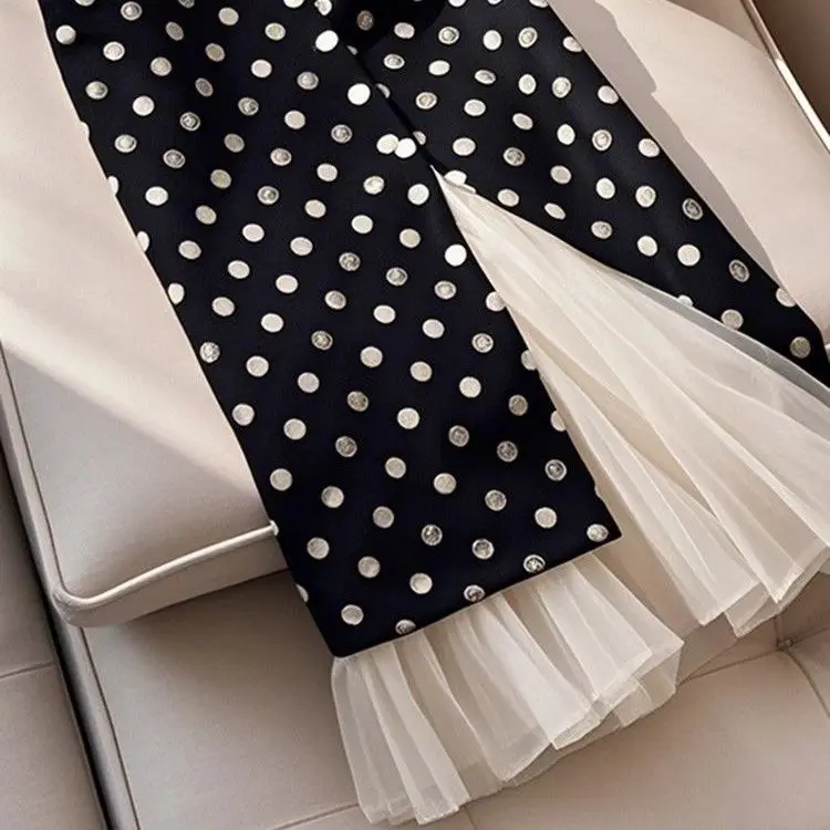 French polka dot skirt women's 2025 summer new high waist and thin irregular split fork medium and long hip skirt