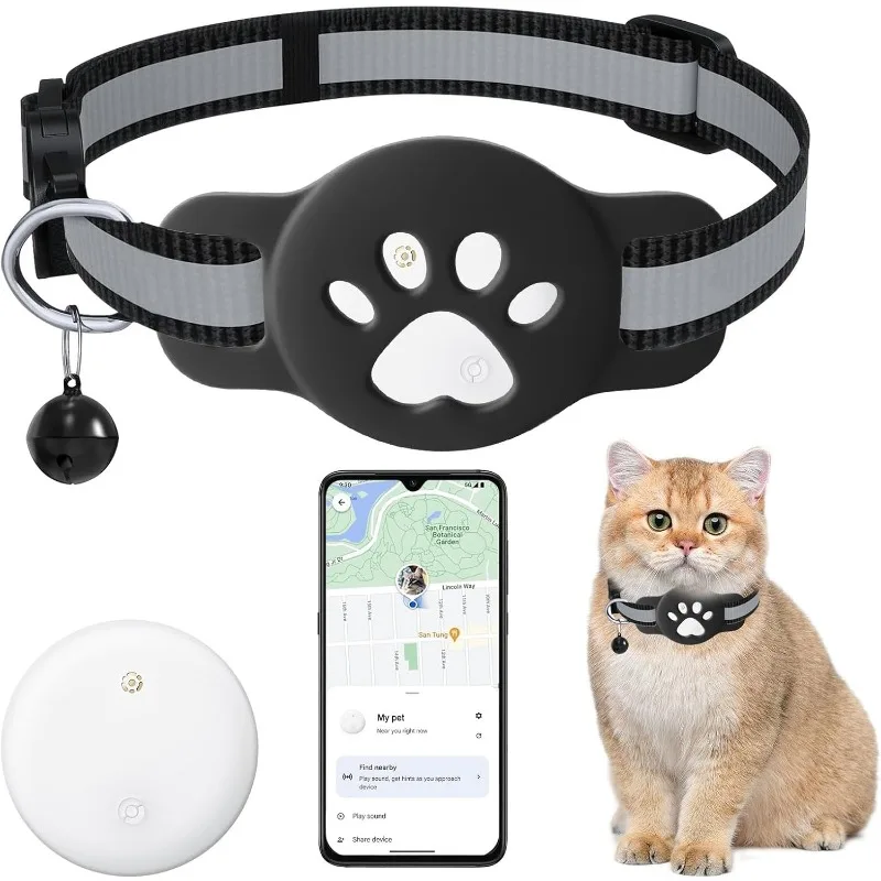 

Bluetooth Tracker Compatible with Google Find My (Android Only), Tracker for Pets, Cat Location Tracker with Holder, Cat Collar