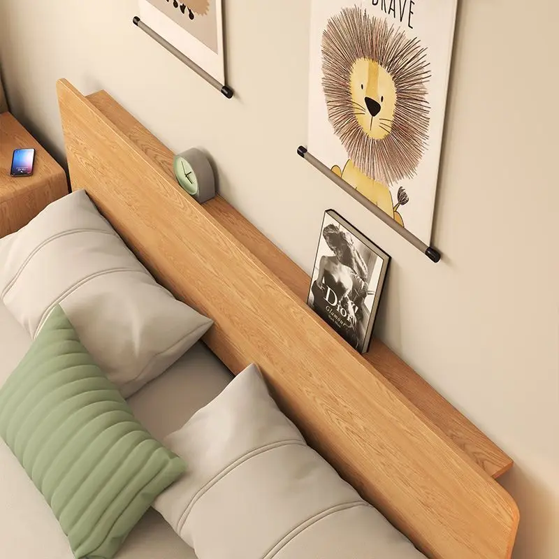 All solid wood oak minimalist bed with height off the ground ventilation and moisture-proof flush edge versatile log wind