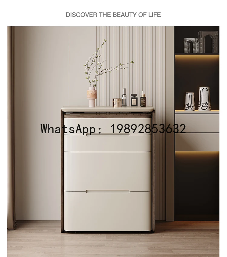 YFY Dressing Table Bedside Table Integrated Light  High-end Bedroom Small Solid Wood Makeup Cabinet Bedside Storage Cabinet
