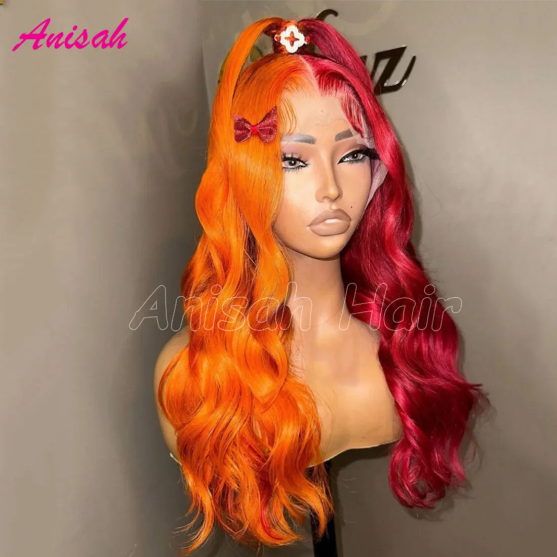 Peluca con malla frontal 13x4 de color naranja y rojo de pelo virgen brasileño, pelucas sin pegamento con cierre de encaje transparente 5x5 para mujer