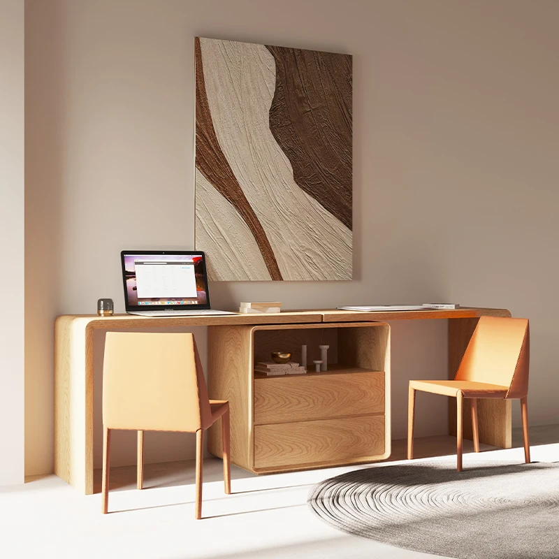 /Two Person Desk Natural Wood Color Makeup Table Retro Minimalist Table Sideboard Wall Side Dining Cabinet Modern Simple Nordic
