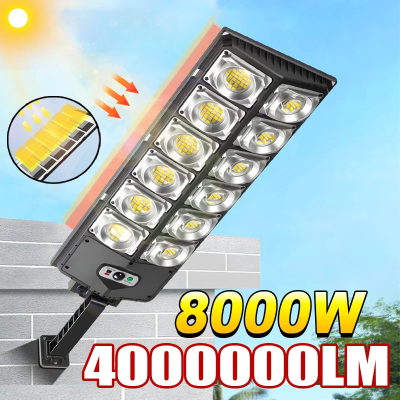 

На открытом воздухе 8000W ультра яркий солнечный свет освещение 320 ° сильный свет светодиодный солнечный уличный лампа на открытом воздухе датчик движения садовые стенные огни