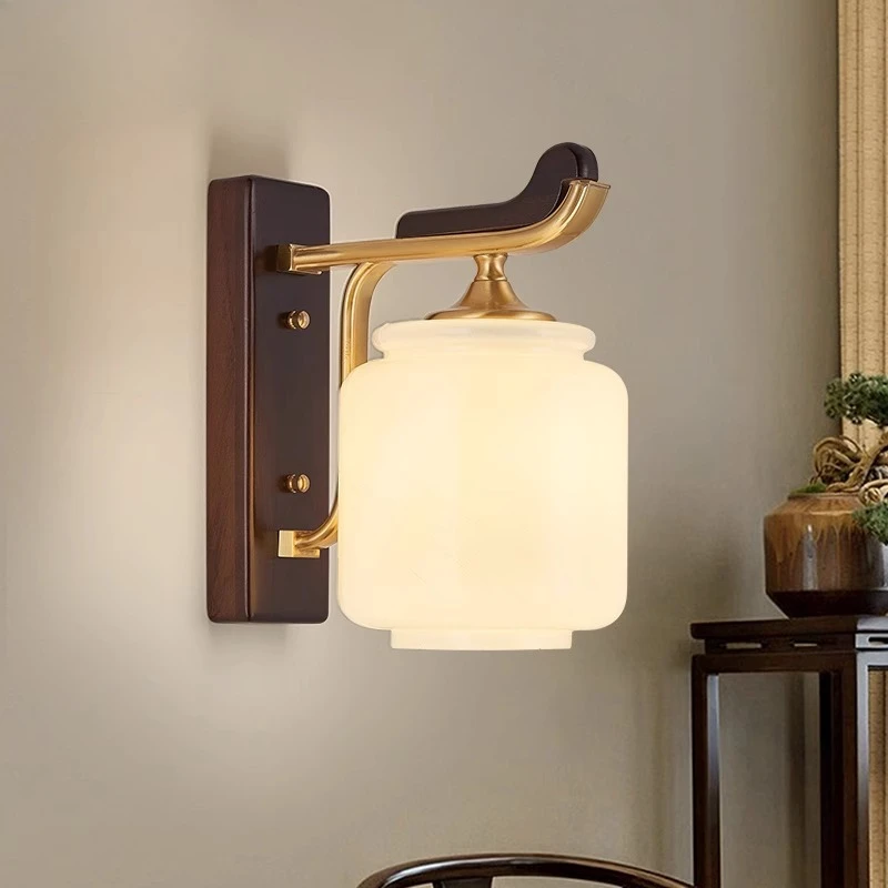 

Французские настенные светильники с деревянным основанием, стеклянный абажур, светодиодный светильник полного спектра для гостиной, спальни, коридора, кабинета, ресторана, бра E27