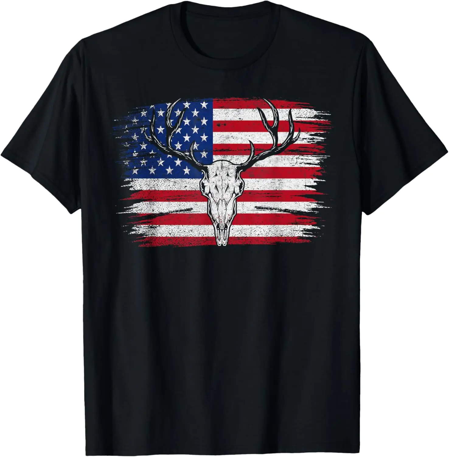 

Hunting Deer Hunters Skull on American Flag Patriotic T-Shirt