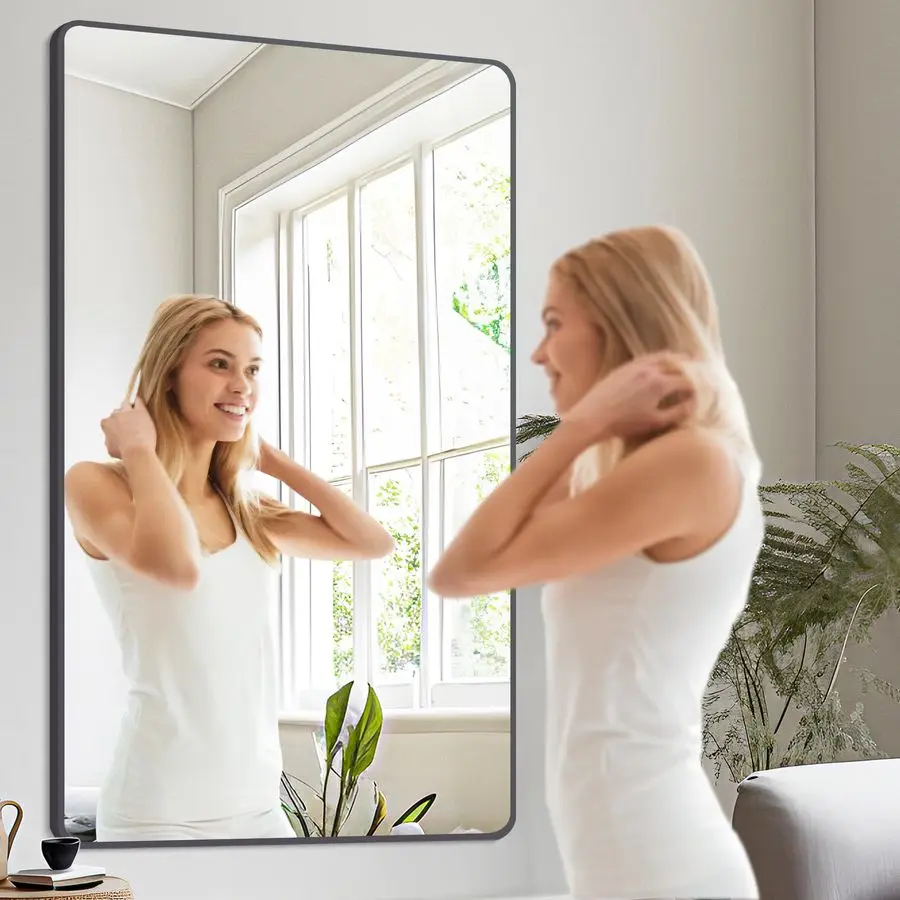 x 55Bathroom Mirror, Matte Black Wall Mirror with Metal Frame, Decorative Rectangular Vanity Mirror for Bedroom Bathroom Living