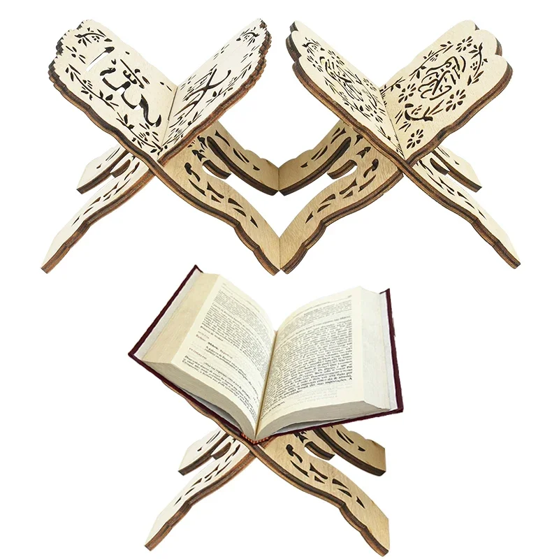 Wooden Eid Mubarak Quran Holy Book Stand Holder Ramadan Kareem Decoration Home 2025 Islamic Muslim Folding Bible Bookshelf