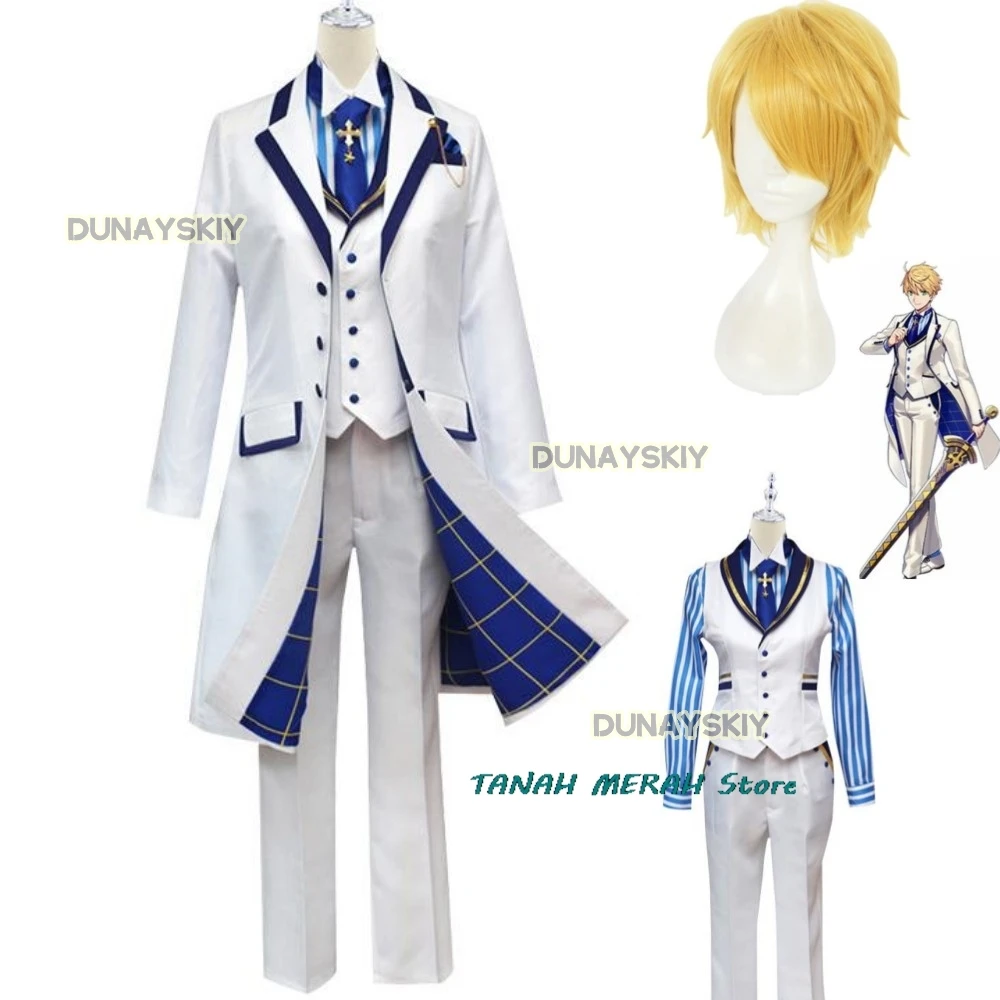 Anime Game Fate Grand Order Fgo Arthur Pendragon Cosplay Costume White Rose King of Knights Wig Windbreak Man Carnival Suit